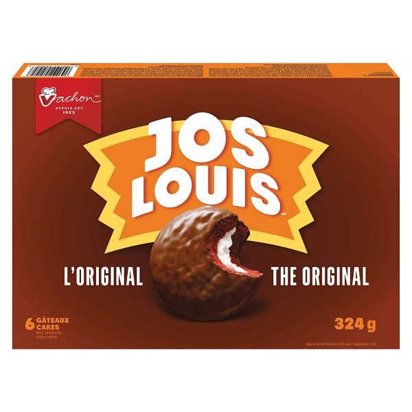 Vachon Jos Louis the Original 6-delicious Sponge Cake with Vanilla-flavoured Creme Filling Coated in a Chocolatey Layer, 324g, 11.4 Oz Box. Made in Montreal Quebec Canada